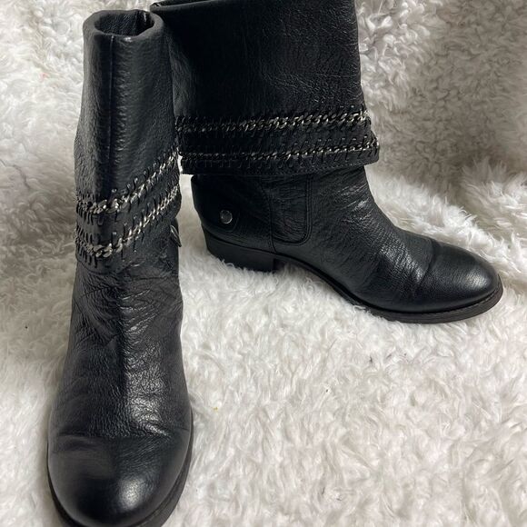 Nine West American Vintage Barstool ankle Boots Black Leather chain accent SZ8M - Picture 1 of 11